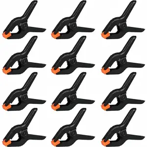12 Pack Plastic Spring Clamps, 3.5inch Small Heavy Duty Clips for Crafts, Backdrop Stand, Woodworking, Photography Studios (Black)