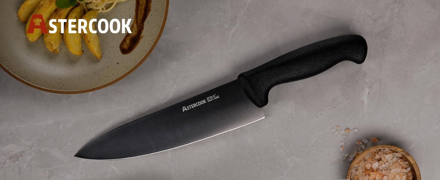 Astercook Chef Knife - 8 Inch High Carbon German Stainless Steel Ultra Sharp Blade Rustproof Ergonomic Wooden Handle Knives block Kitchen Box Cutting