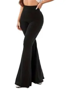 Plus Size High-Waisted Flared Bell-Bottom Pants with Wide Leg & Curvy Fit for Women's High-Rise Tummy Control & Stretchy Fabric - Womenswear
