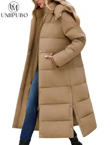 UMIPUBO Women's Long Maxi Down Coat Winter Puffer Jacket Warm Padded Outerwear Faux Fur Removable Hood Parka Full-Zip
