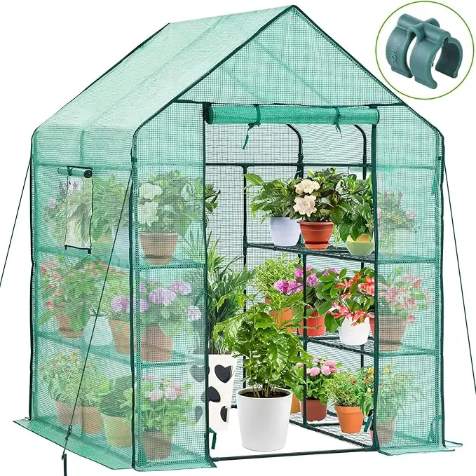 Indoor Outdoor Small Greenhouse,Portable Multi-Tier Plant Growing Shelves with Polyethylene Cover,Steel Frame Greenhouse for Garden Backyard