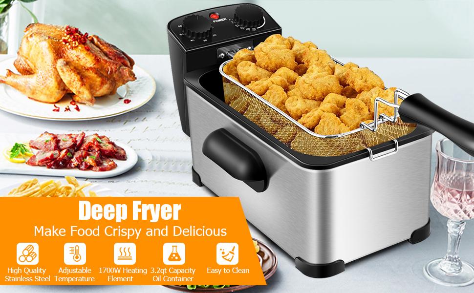 COSTWAY Deep Fryer with Basket, 3.2Qt/5.3Qt Stainless Steel Electric Oil Fryer w/Adjustable Temperature, Timer, Lid with View Window-Christmas Festival Gift Black Friday Cyber Monday COSTWAY Deep Fryer with Basket, 3.2Qt/5.3Qt Stainless Steel Electric Oil Fryer w/Adjustable Temperature, Timer, Lid with View Window-Christmas Festival Gift Black Friday Cyber Monday