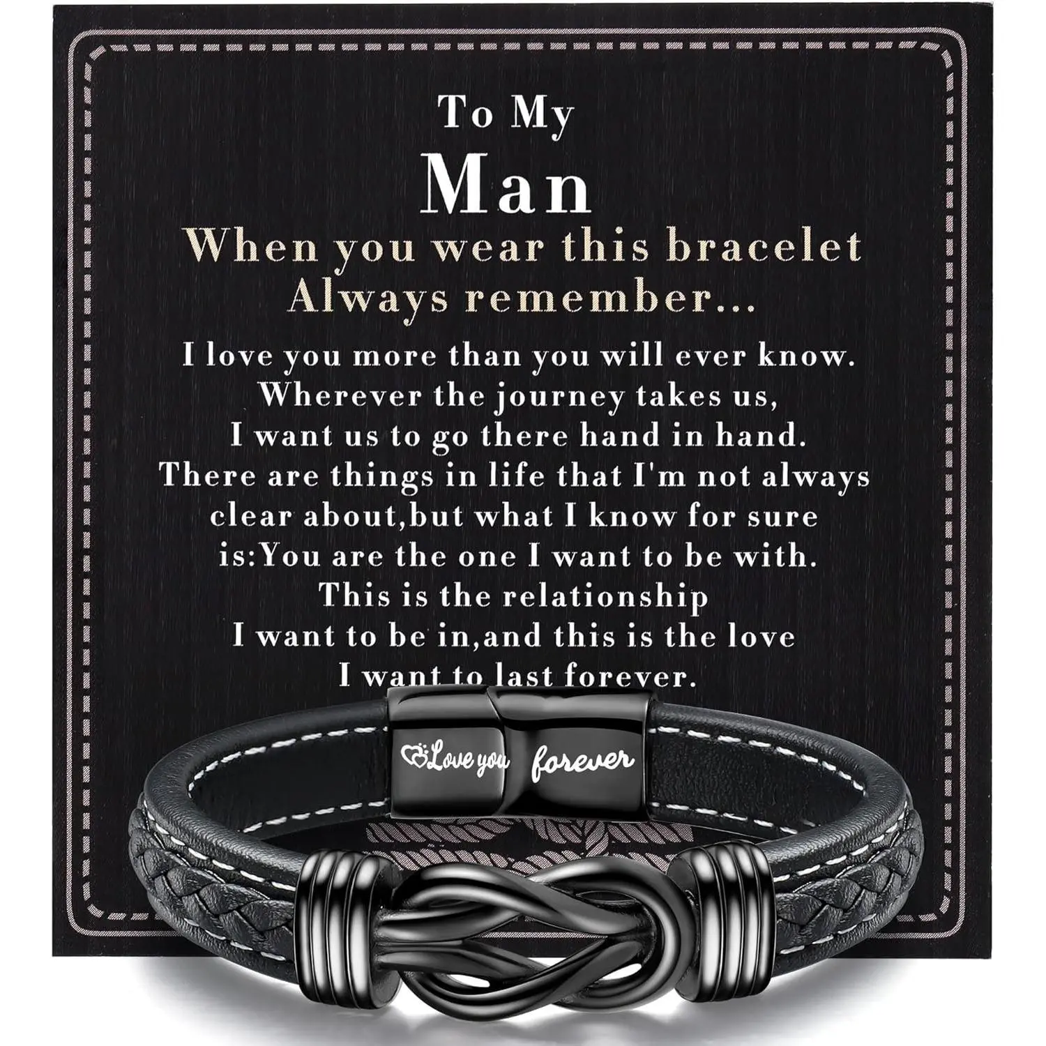 YADOCA Men's Engraved Leather & Stainless Steel Cuff with Infinity Knot, Unique Guys Gifts for Man, Romantic Couple Gifts for Adults, Jewelry Gifts, Fashion Bracelet