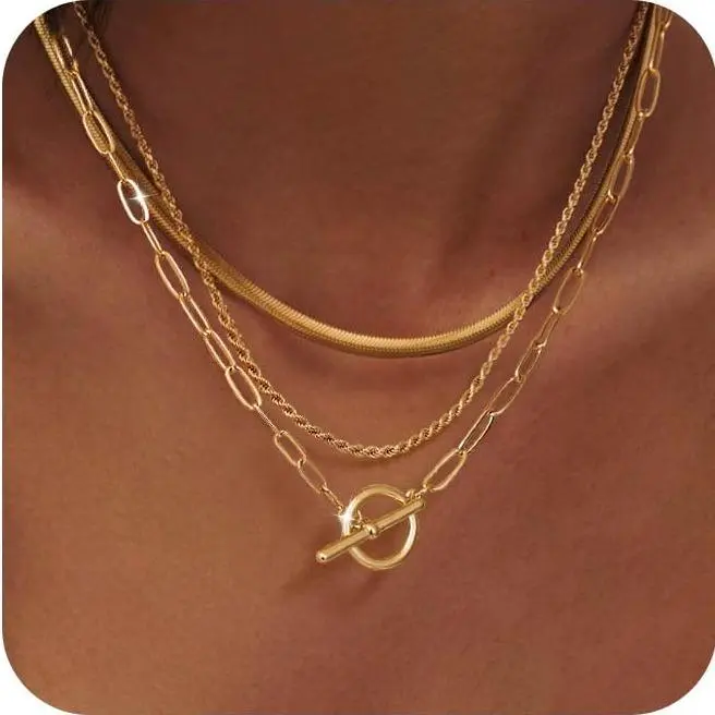 Mai Rui  Layered Toggle Necklaces for Women: Dainty Link Chain Necklaces Paperclip Cuban Rope Adjustable Choker T-Bar Toggle Clasp Chunky Necklace for Women dealsforyoudays outdoorfun