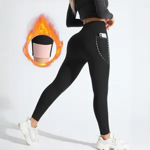 HIJESSE Women's Winter Leggings Thermal Lined Velvet High Waist Super Warm Pants with Side Pocket Design Antibacterial Effect Unmarked Edging Comfortable Stretchy Thermal Long Johns Womenswear solid high waist thermal SpringStatements