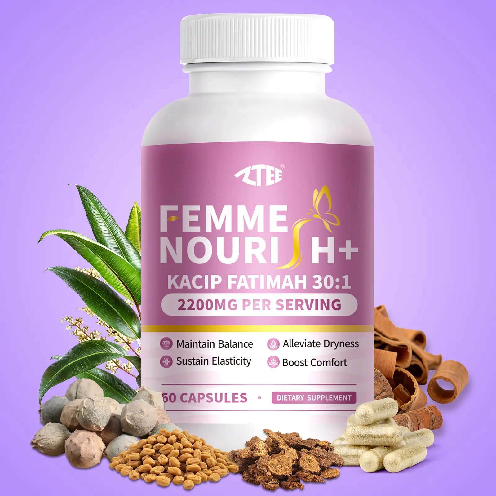 ZTEE FEMME NOURISH+ with Maca Root, Manjakani, Slippery Elm & Fenugreek – Supports and Maintains Women’s Health, Enhances Life Experience and Overall Well-Being