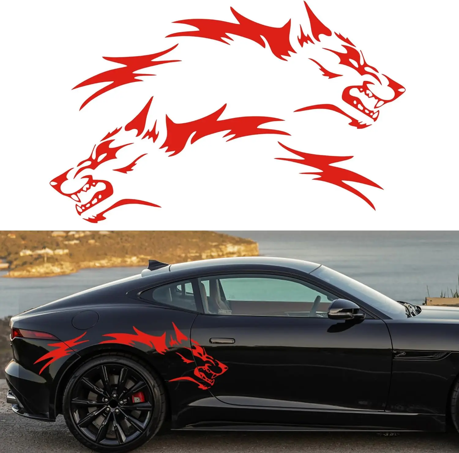 2Pcs Wolf Car Sticker Decal for Car Body Side Self Adhesive Wolf Graphics Racing Sports Stripes Stickers for SUV Off-Road Vehicles Car Hood Trunk Universal Waterproof Vinyl Sticker