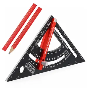 Carpenter Square 7 inch Square Ruler Set Framing Square with 2 Pencils Adjustable Angle Triangle Ruler for Precision Measurement Woodworking Triangle Ruler