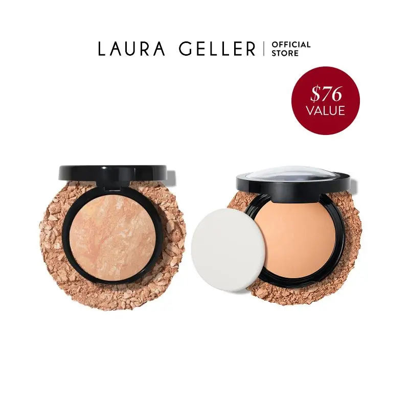 Laura Geller Light and Full Coverage Kit (2 PC) - Matte and Natural Finish Makeup - Powder Foundation Makeup for Mature Skin $76 Value