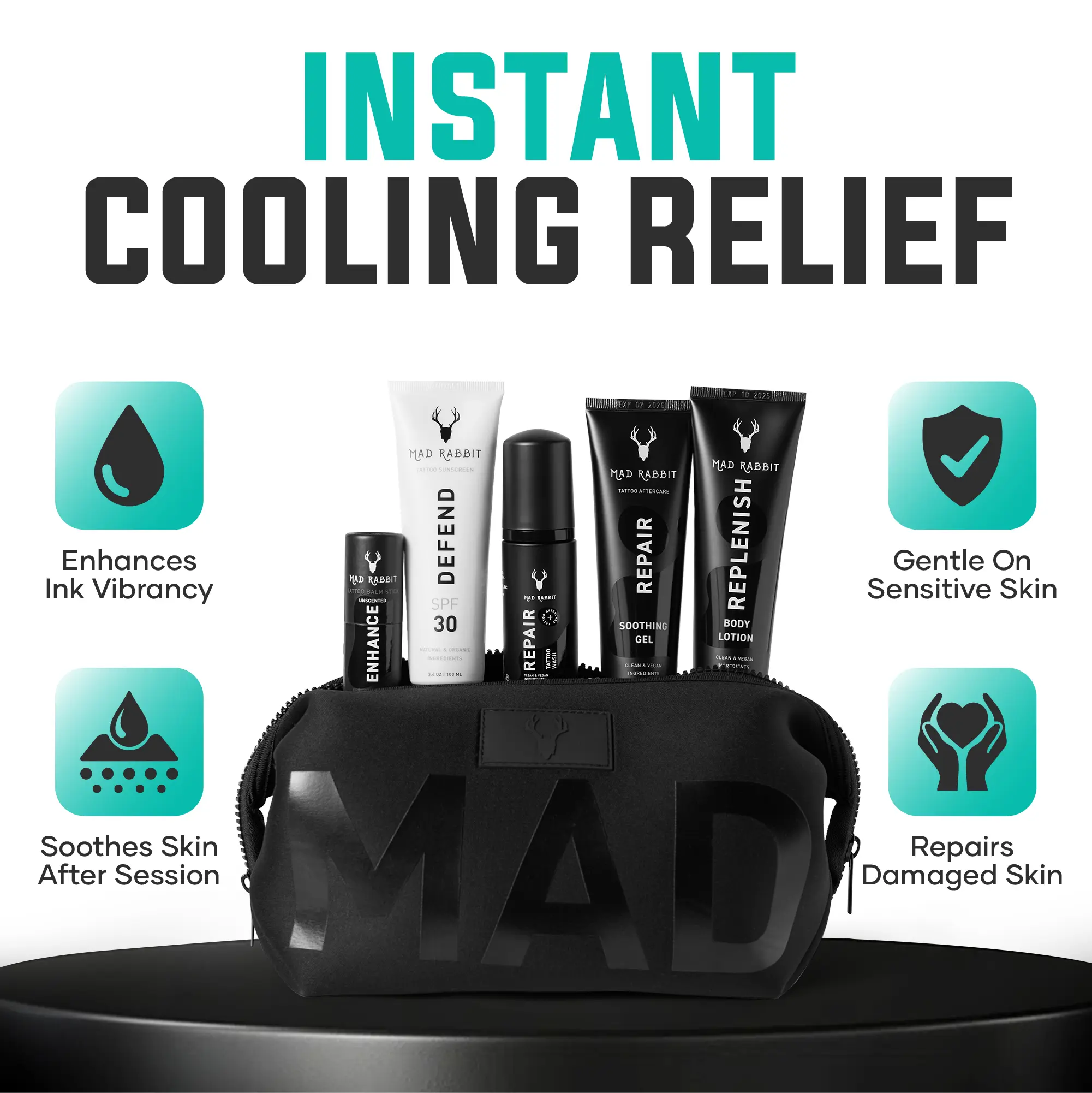 Mad Rabbit Tattoo Lovers' Kit with 5 Products, Sunscreen, New Tattoo Wash, Soothing Gel, Balm Stick & Lotion