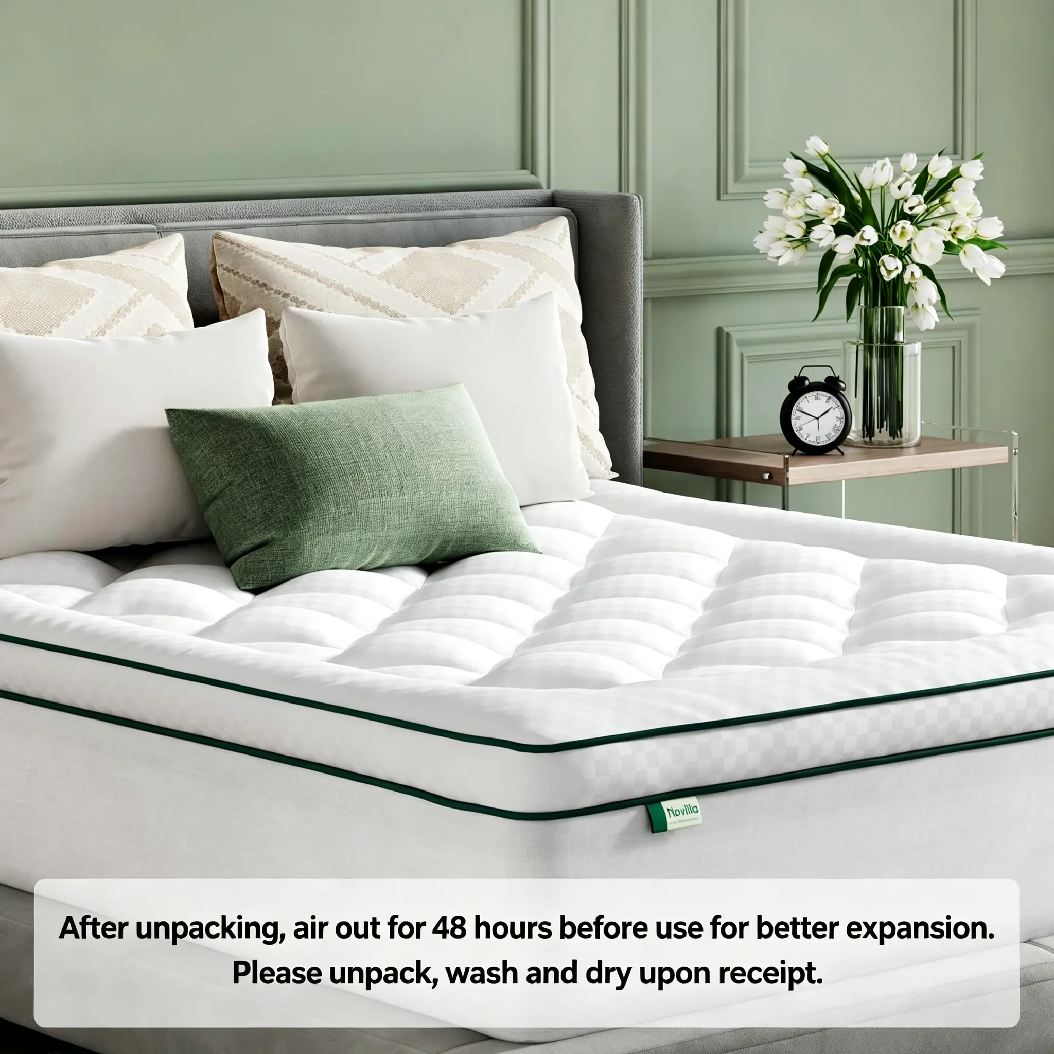 Novilla Cooling Mattress Topper , Thick Luxury Comfort Layer, Breathable & Soft on Skin, Deep Pocket Design, Machine Washable, Ideal for Bedroom & Home Use,Back To SchoolBack To School