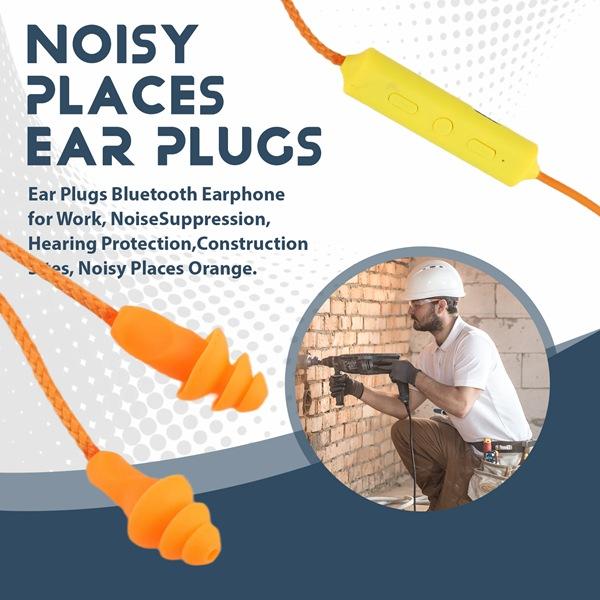 Chargeable Wireless Bluetooth Earbuds Headphone - In-Ear Noise Cancellation, IP55 Silicone Shockproof, Team Intercom, Hearing Protection for Work & Construction Sites (Orange),summerwins