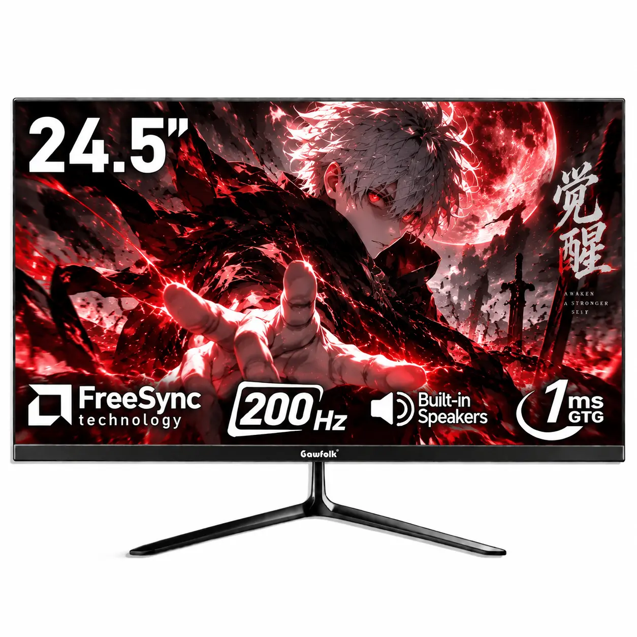 Gawfolk 24.5 Inch FHD 200Hz Gaming Monitor, Ultra Slim Frameless, 1080P, 1ms Response Time, AMD FreeSync, 99% sRGB, HDMI, 75x75 VESA Wall Mountable, Black Computer Monitor