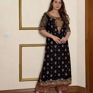 FASHIONABLE GEORGETTE EMBROIDERY STONE HAND WORK TOP PALAZZO WITH DUPATTA BLACK