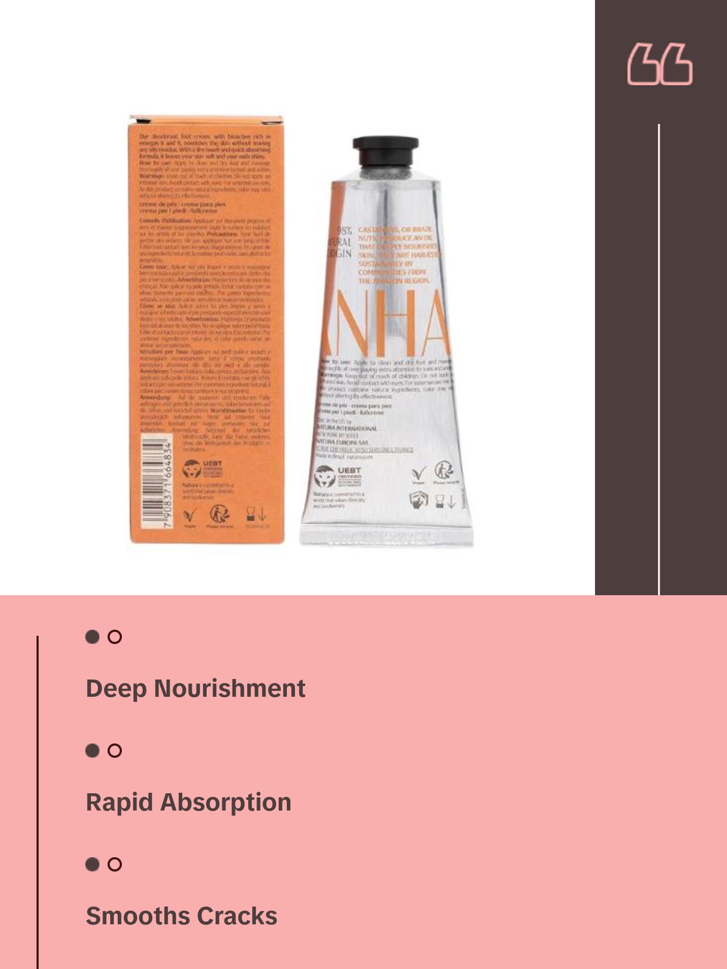 Natura Brazil Nut Foot Cream, Fast-Absorbing Moisturizer, Softens, Smooths & Repairs Rough Dry Skin 2.6oz