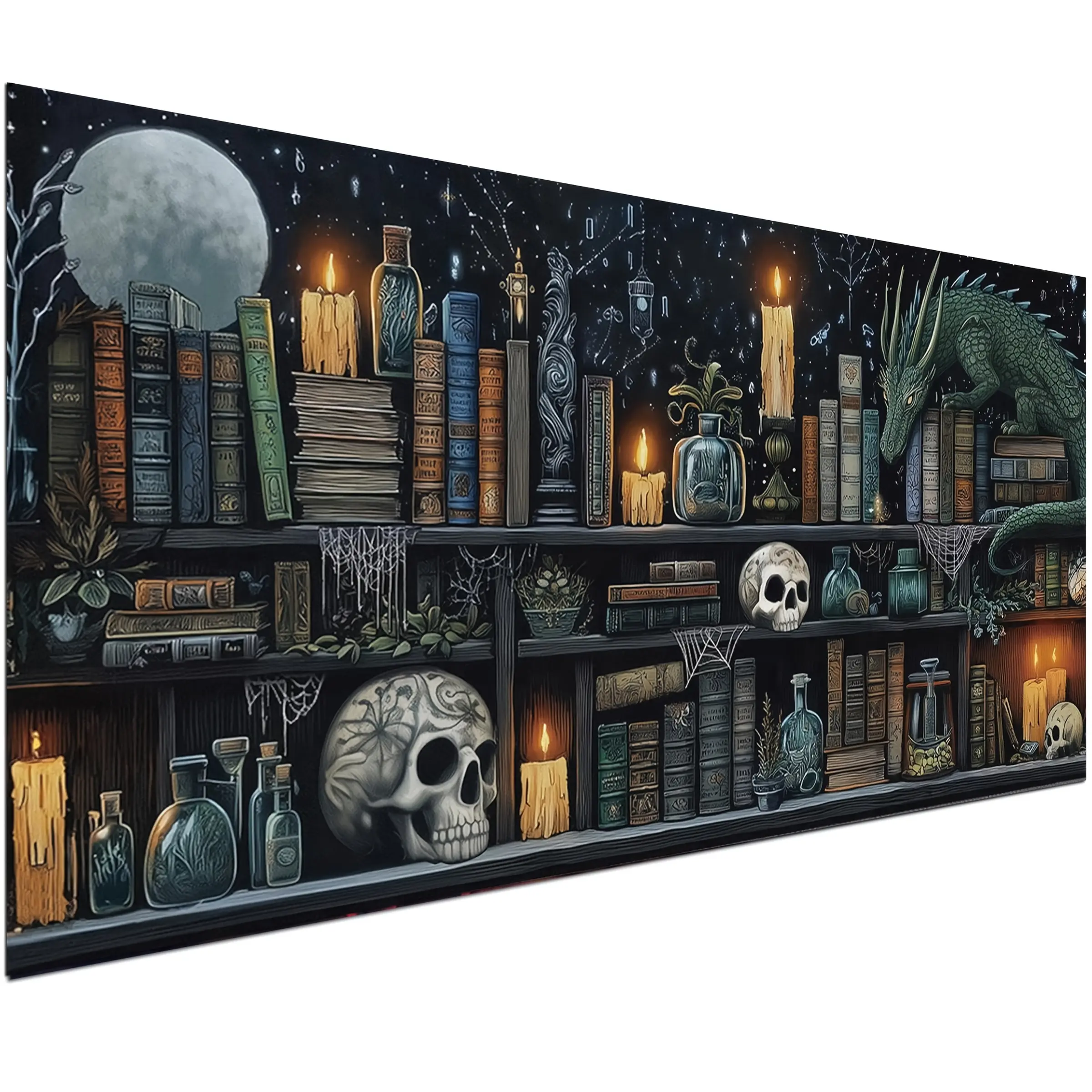 Large Size Gothic Art Dragon Bookshelf Skull Diamond Painting Kits for Adults, DIY 5D Diamond Art Kits Full Drill Diamond Dots Paintings with Diamonds Gem Art and Crafts Home Decor 32X16inch,back to school