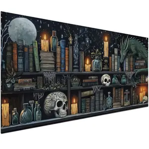 Large Size Gothic Art Dragon Bookshelf Skull Diamond Painting Kits for Adults, DIY 5D Diamond Art Kits Full Drill Diamond Dots Paintings with Diamonds Gem Art and Crafts Home Decor 32X16inch