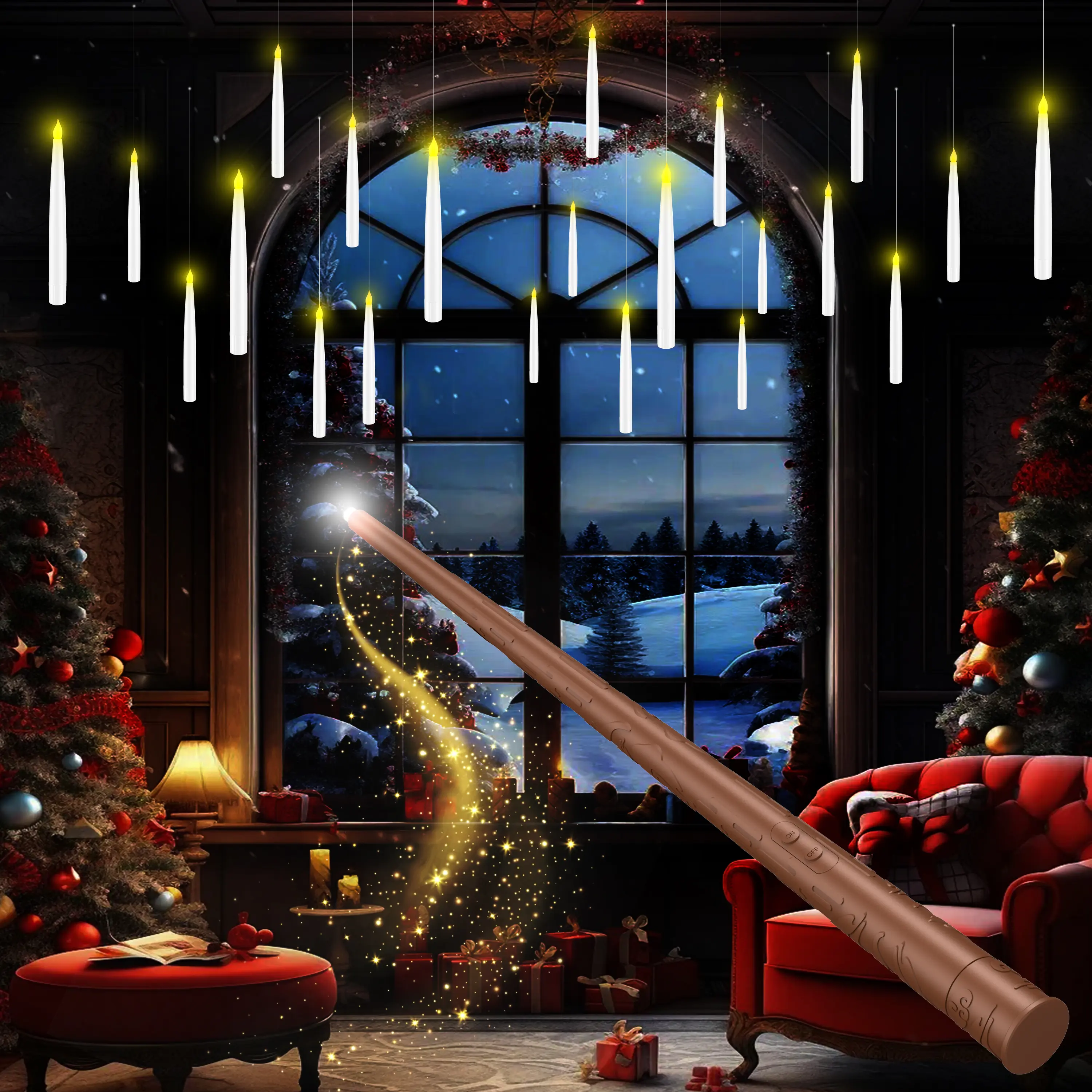 6.6" Floating LED Flameless Candles - Battery Operated Magical Light Ornaments with Remote, Wand, Festive Home/Party Decor, Ideal Gift for Valentine's Day, Christmas