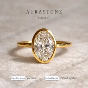 【#47 OV】Synthetic Moissanite0 S925 sterling silver 2/3 carat bezel setting for women's engagement/proposal ring