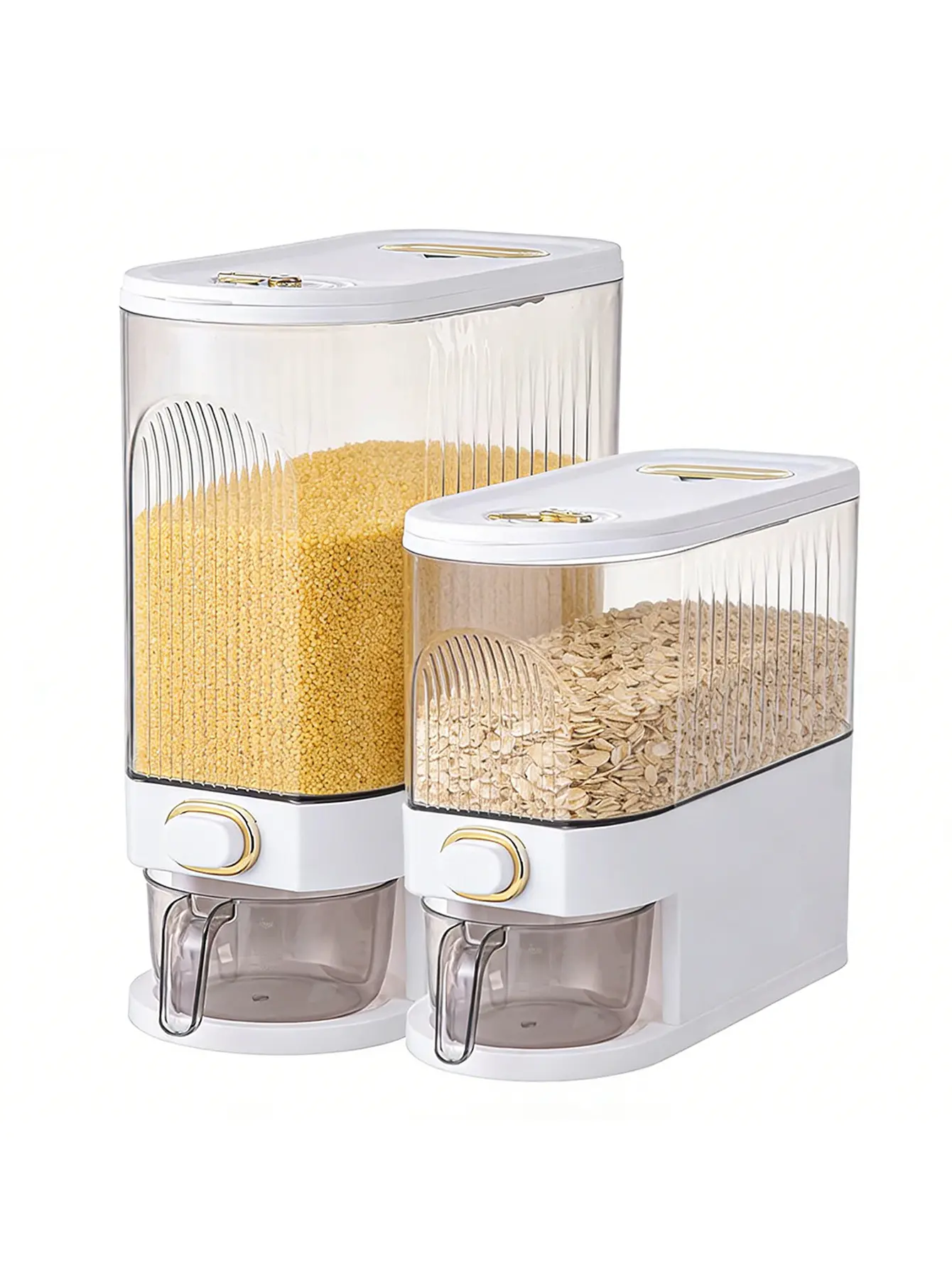 BPA-Free Food Storage Organizer - Large Grain Container, Transparent Body, 5KG/10KG Capacity, Measuring Cup, Time Scale, Moisture-Proof Dry Food Dispenser, Versatile Kitchen & Pantry Organizer for Rice, Corn
