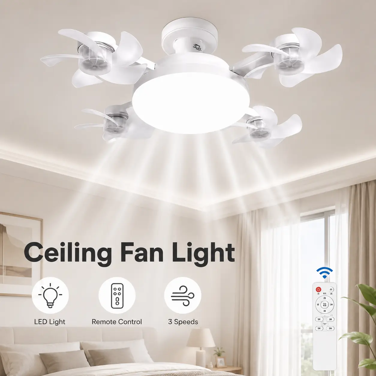 LEKAI 2026 New E27 Socket Bladeless Fan Light - 2-in-1 Silent High-Efficiency Motor, Adjustable, Smart, Modern, Low Profile, Energy-Saving Dimmable Cooling & Lighting Combo with Remote Control for Home Bedroom, Everyday, Indoor Use