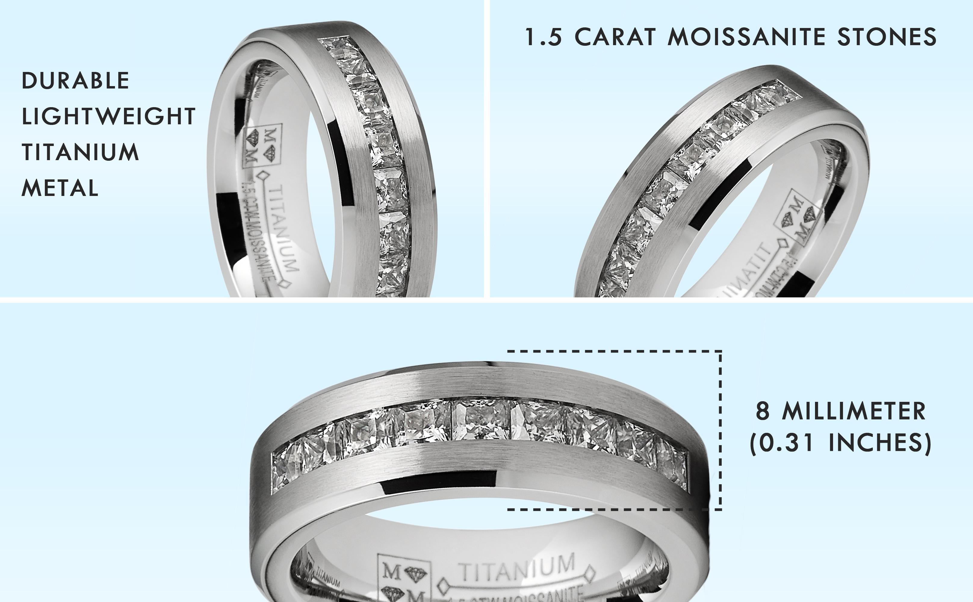 Mens 1.5 Carats Moissanite Wedding Band Engagement Ring 9 large Princess-Cut 8MM Mens 1.5 Carats Moissanite Wedding Band Engagement Ring 9 large Princess-Cut 8MM