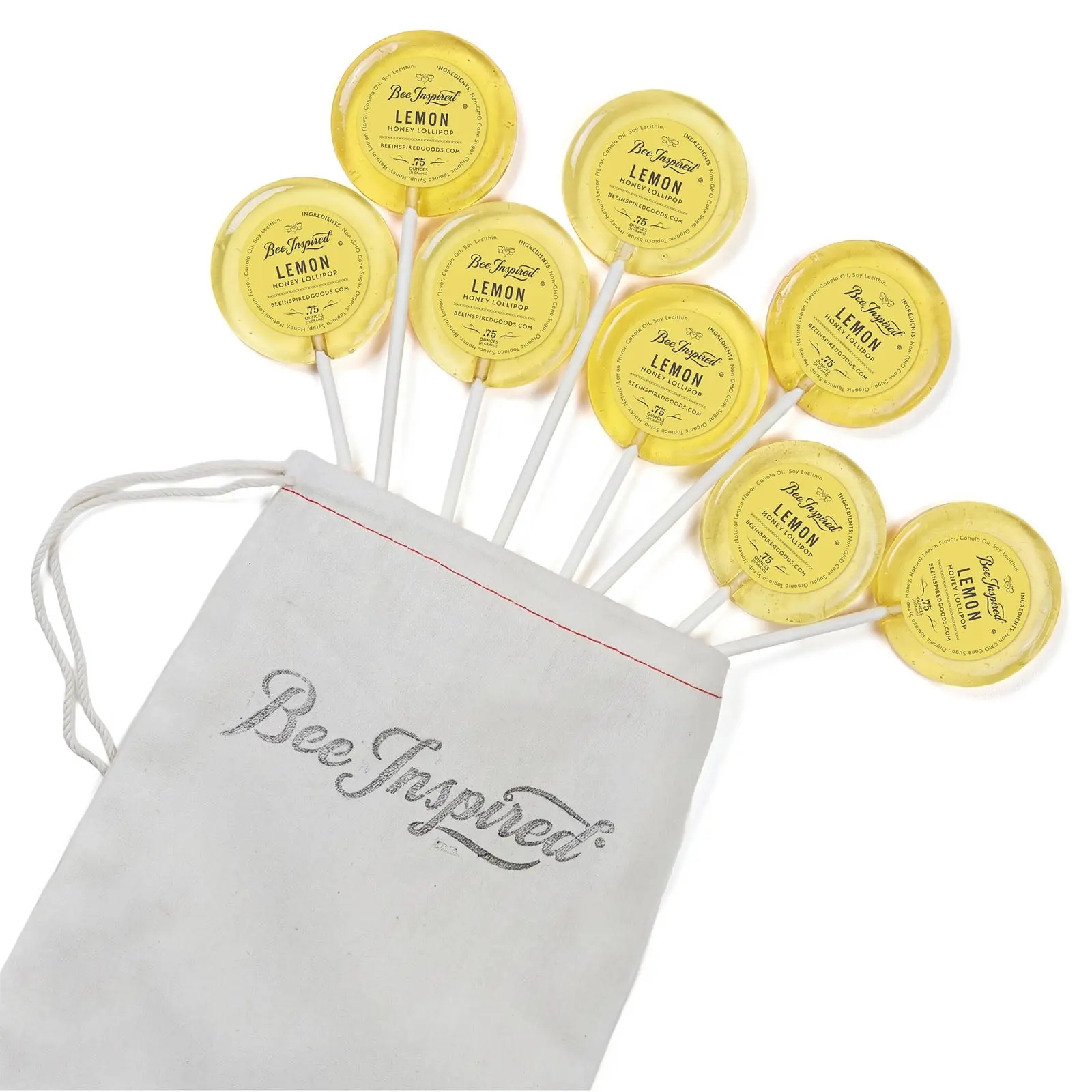 BeeInspired Gourmet Lemon Honey Lollipops Bag of 8 - Sweet Citrus Candy Made with Real Honey Lemon & Non-GMO Sugar Individually Sized Snack - Flavor