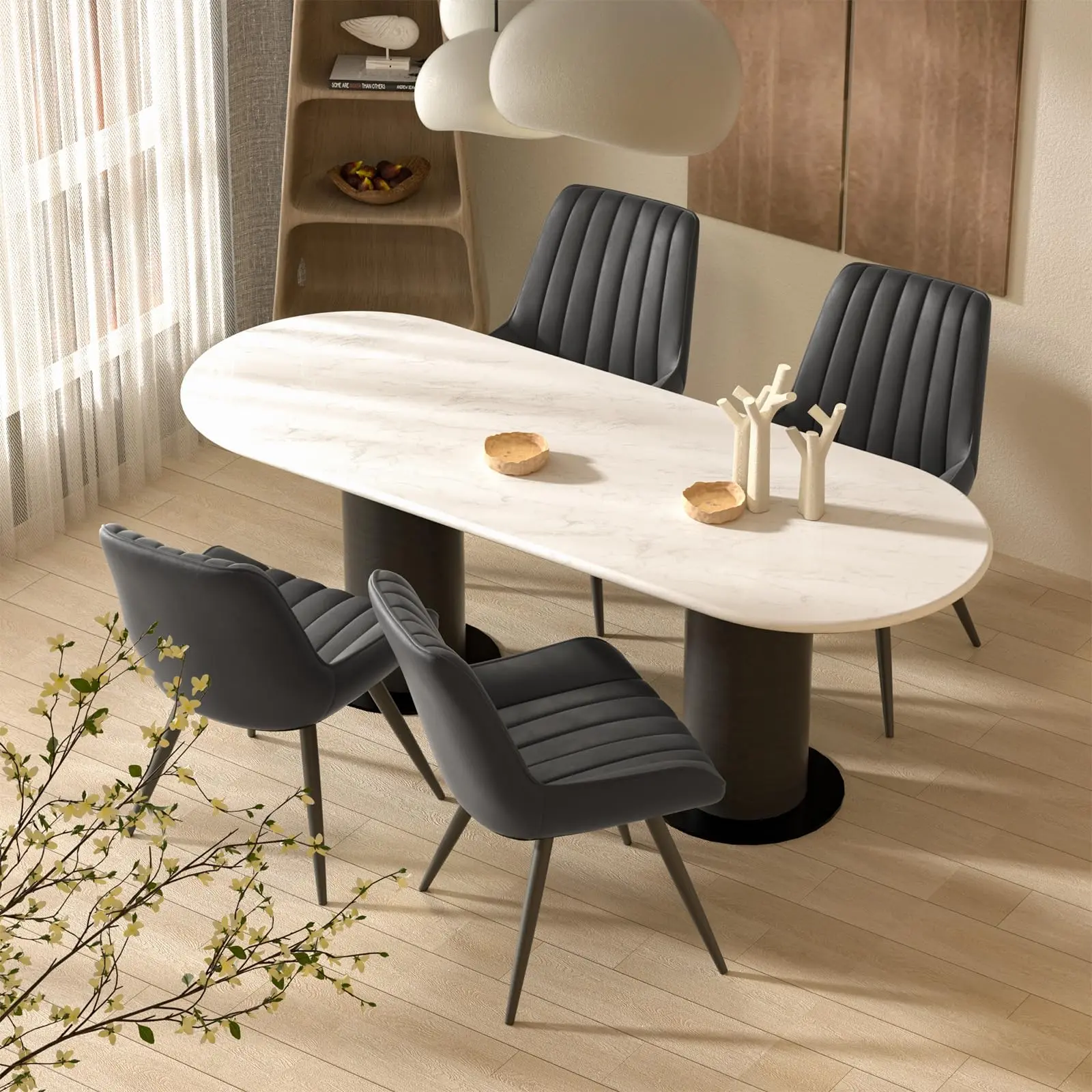 【TOP.1 dining chair】Modern Dining Chairs, Comfy Dining Room Chairs with Thick Cushions, Upholstered Fabric Kitchen Side Chairs with Metal Legs, Black,dorm essentials,home decor