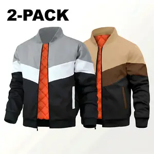 HYPESTFIT Men's Varsity Jacket Casual Windproof Color Block Quilted Insulated Padded Coats
