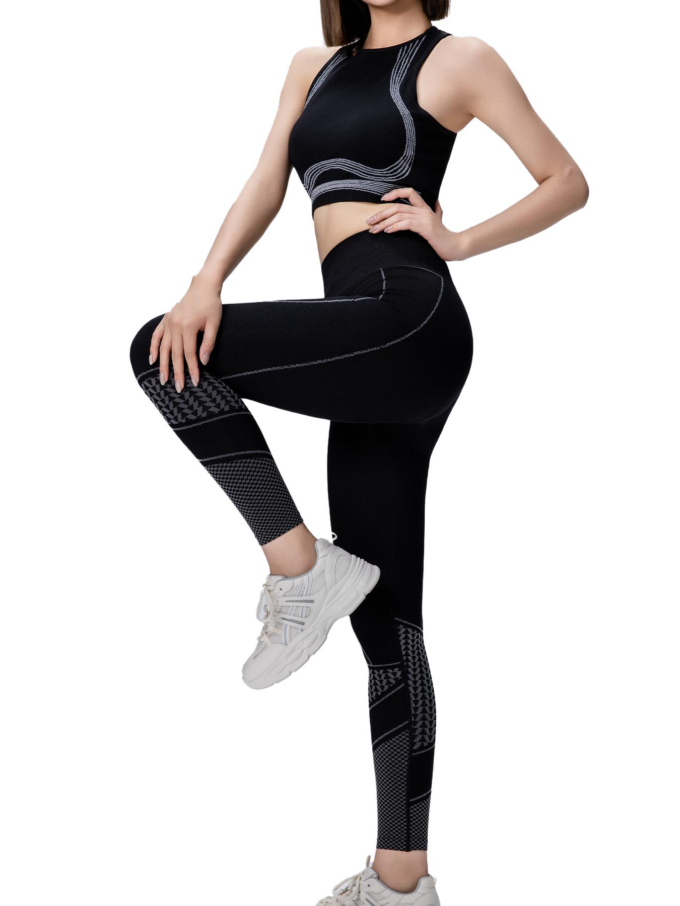 SUOVADUN 1027+CK009 Women's Seamless Shaping Yoga Suit Two-Piece Set Breathable Sweat-Absorbing for Running Exercise Pilates Fitness Workout Summer Clothes Sporty High Stretch Workout Daily Wear