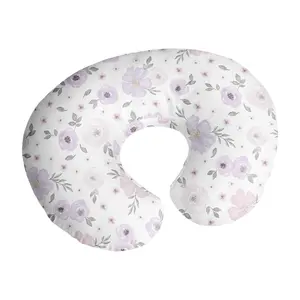 Sweet Jojo Designs Watercolor Floral Nursing Pillow Cover Breastfeeding Pillowcase for Newborn Infant Bottle Breast Feeding Pillow NOT Included Lavender Purple Pink Grey Boho Shabby Chic Rose Flower