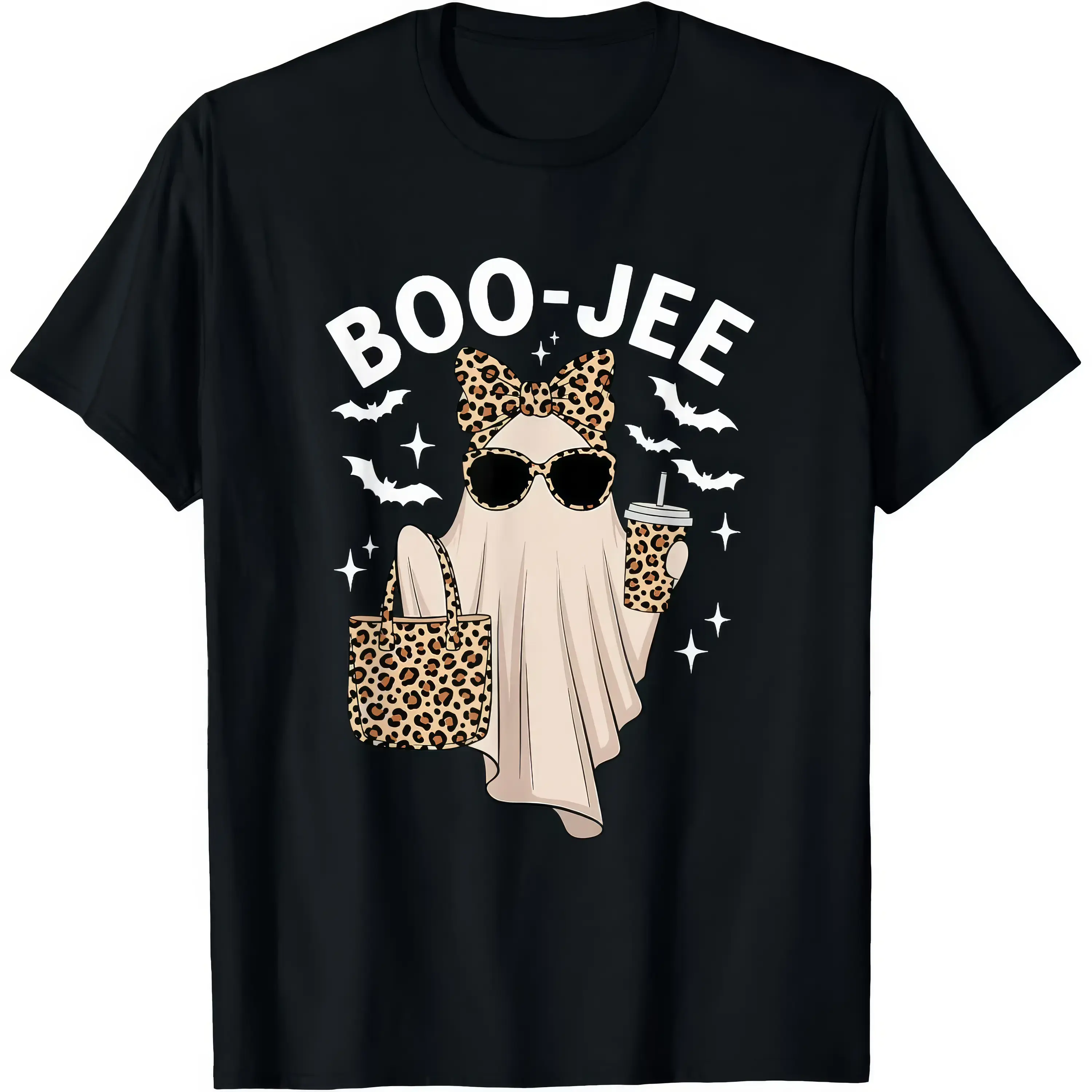 Comfort Colors Boo-Jee Ghost Unisex Cotton T-Shirt, Leopard Ghost Tee, Ghost Coffee Funny Fall Shirt, Girly Halloween Gift