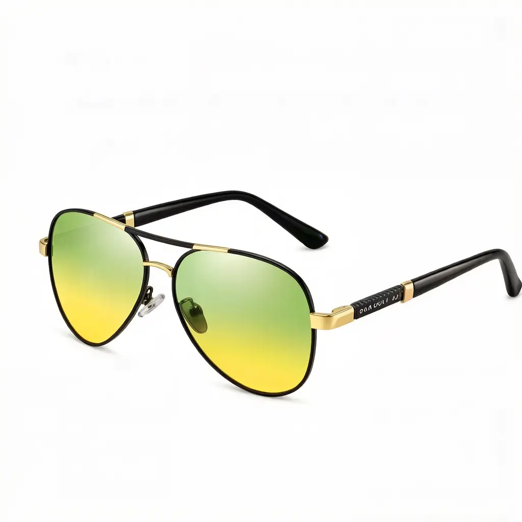 Stylish Polarized Sunglasses with Metal Frog-Style Colorshift Frames, UV Sun Glare Cut Protection, Suitable for Day and Night Driving