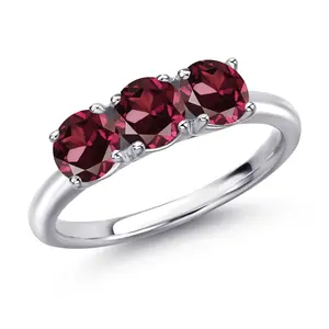 Gem Stone King 925 Sterling Silver Red Rhodolite Garnet Engagement Ring For Women | 1.80 Cttw | Round 5MM | Gemstone January Birthstone