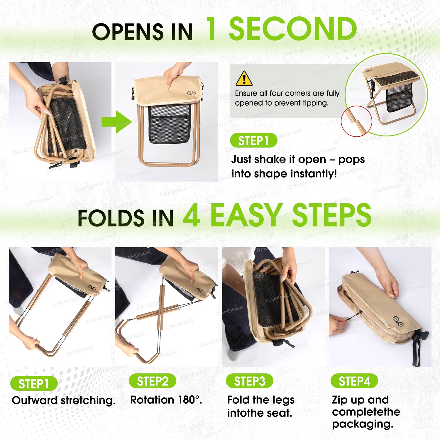【Camdoor】Top Best Gift Choices，Portable Outdoor Folding Chair with Shoulder, Strap Ultra Light 1.5 lbs, Max Load 400lb, Two Side Pockets Velcro Storage for Camping Hiking Fishing BBQ Parties,Gift for Her/Him SpringStatements