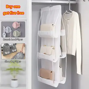 [Buy 1 get 5 free] Multi-layer hanging bag storage device, space-saving wardrobe storage, dust-proof handbag clip, convenient hanging design, suitable for women's fashion accessories