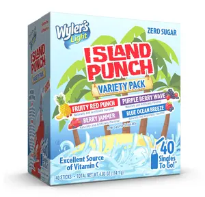 Wyler's Light Island Punch Singles to Go, Variety Pack, Fruity Red Punch, Purple Berry Wave, Berry Jammer and Blue Ocean Breeze, 1 Box (40 Single Servings)