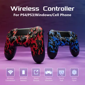 ISHAKO Wireless Game Controller for PS4/PS3/PC/Android/iOS, With Double Vibration, motion sensing, touchpad, speaker, Type C, gamepad, PS414 Blue