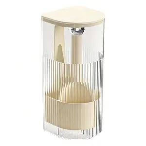 2026 New One-Touch Pop-Up Makeup Brush Organizer with Lid Dustproof Cosmetic Brush Holder 4 Compartment Large Capacity Vanity Bathroom Countertop White TikTok Viral Makeup Organizer Beauty Storage Must Have Gift