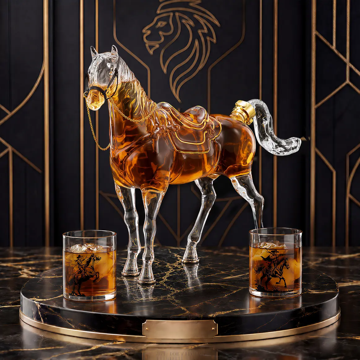 Man Cave Bar accessories, Kollea Horse Shaped Whiskey Decanter Set with 2 9.8oz Cowboy Bottles, 67oz Decanter, Western Cowboy Design, Premium Artisan Glassware, Ideal for Home Bar, New Year Gift for Him, Husband, Boyfriend, Brother, Anniversary Classic ho