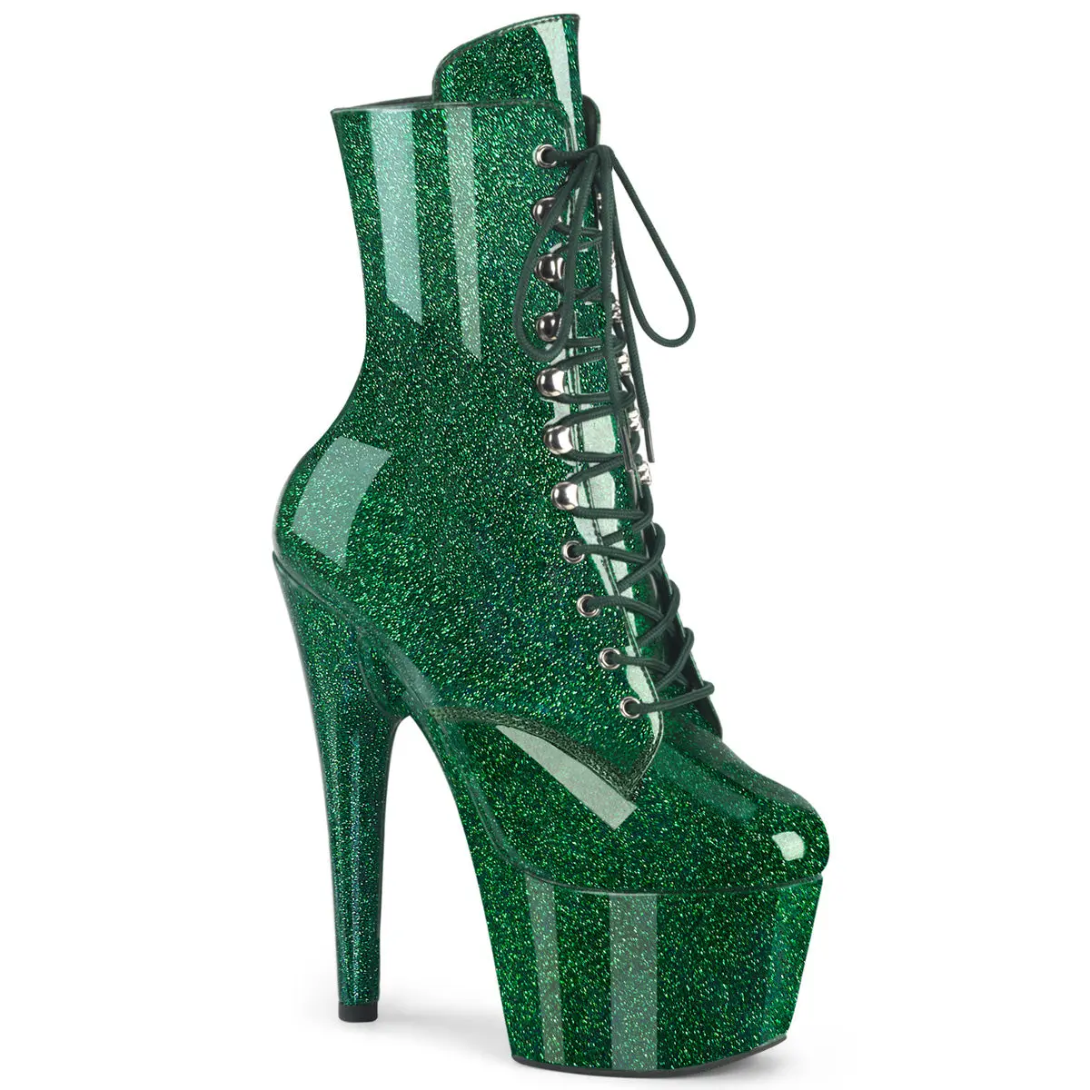 Pleaser Women's Adore-1020GP Glittered Lace-Up Ankle Boots - 7in Stiletto Heel, 2.75in Platform, Side Zip, Edgy Fashion Footwear for Evening