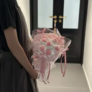 Finished creative hand-knitted woolen flower bouquet, a gift for Women's Day, birthday, girlfriend or best friend