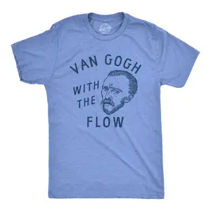 Mens Van Gogh With The Flow T Shirt Funny Painter Vincent Artist Tee for Guys Mens Funny T Shirts Cool Vintage Fashion T-Shirt Gift Classic Menswear Funny Nerd Short Sleeve Novelty Tees for Guys Light Blue