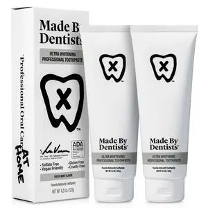 Made By Dentists Professional Toothpaste - Ultra Whitening, Enamel Rebuilding - Advanced Daily Whitening Toothpaste for Sensitive Teeth, ADA Approved, Vegan, Sulfate-Free, 2 x 4.2oz, Hydrogen Peroxide & Baking Soda, Cavity & Gum Protection