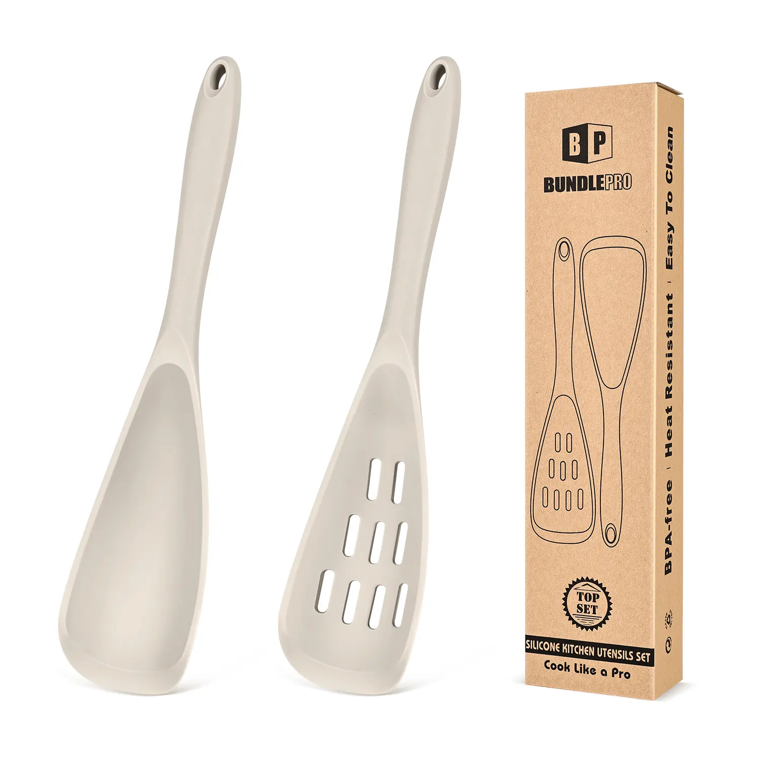 BundlePro Silicone Cooking Spoons - 2 Pack Non Stick Spatulas for Nonstick Cookware, BPA-Free, Heat Resistant, Multifunctional Kitchen Utensils Set