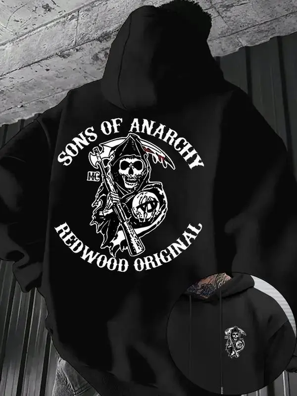 Gothic Grim Reaper T-Shirt for Men, Casual Biker Streetwear Graphic Top, Relaxed Fit Short-Sleeve 100% Cotton Menswear, Graphic Print, Fabric