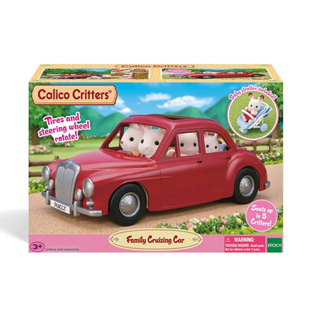 Calico Critters Family Cruising Convertible Doll Toy Vehicle - 5-Seater with Stroller Function, Adjustable Handles, Removable Roof, Driving Feature, Baby Car Seat Included, for 3-4 Years Old Unisex Kids’ Adventures