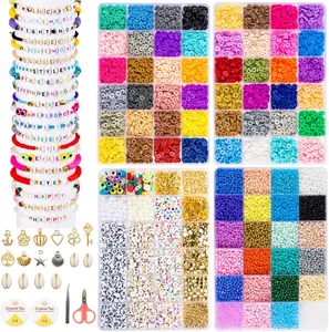 4 Boxes-13078 Pcs  Bracelet Making Kits with Clay, Glass Seed and 3 Styles Letter Beads with Charms for DIY Craft Gift