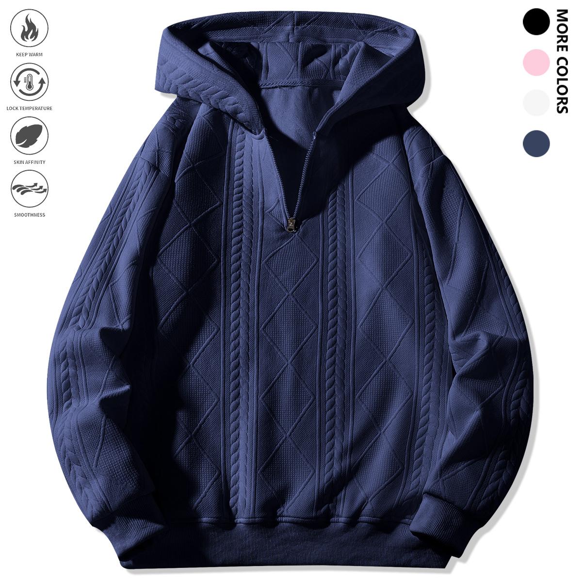 Men's Winter Casual Zip-Up Hoodie - Loose Fit Long Sleeve Pullover with Adjustable Hem, Solid Color Design, Suitable for Outdoor Activities and Everyday Wear, Machine Washable