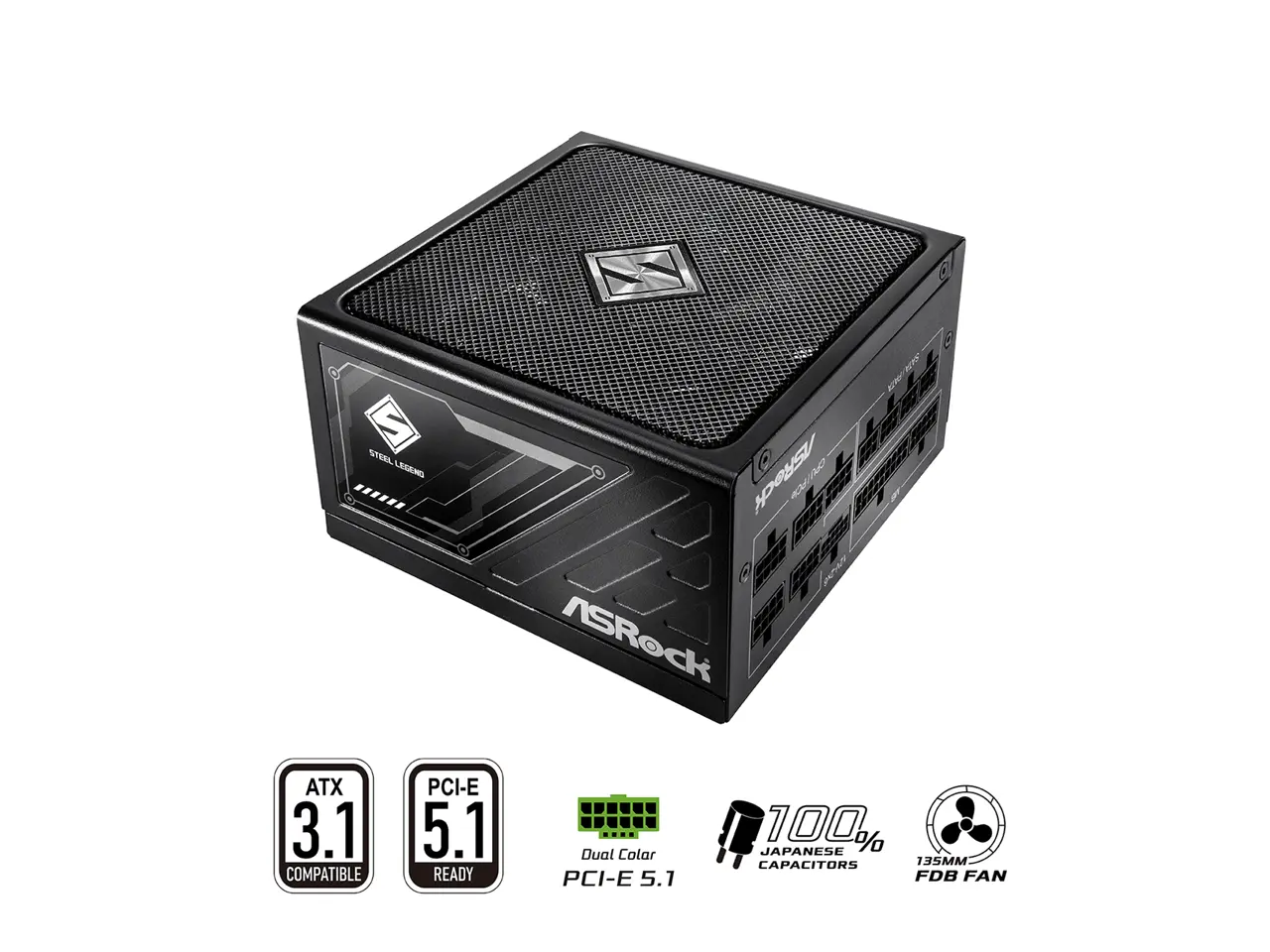 ASRock Steel Legend SL-850G 850W 80 PLUS GOLD & Cybenetics PLATINUM Full Modular Power Supply, ATX3.1 & PCIe5.1 Ready with Dual Color 12V-2x6 Cable, 10 Years Warranty